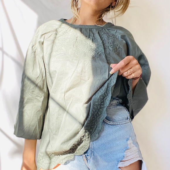 UNIQLO Olive Boho Embroidered Top - Picture 12 of 12